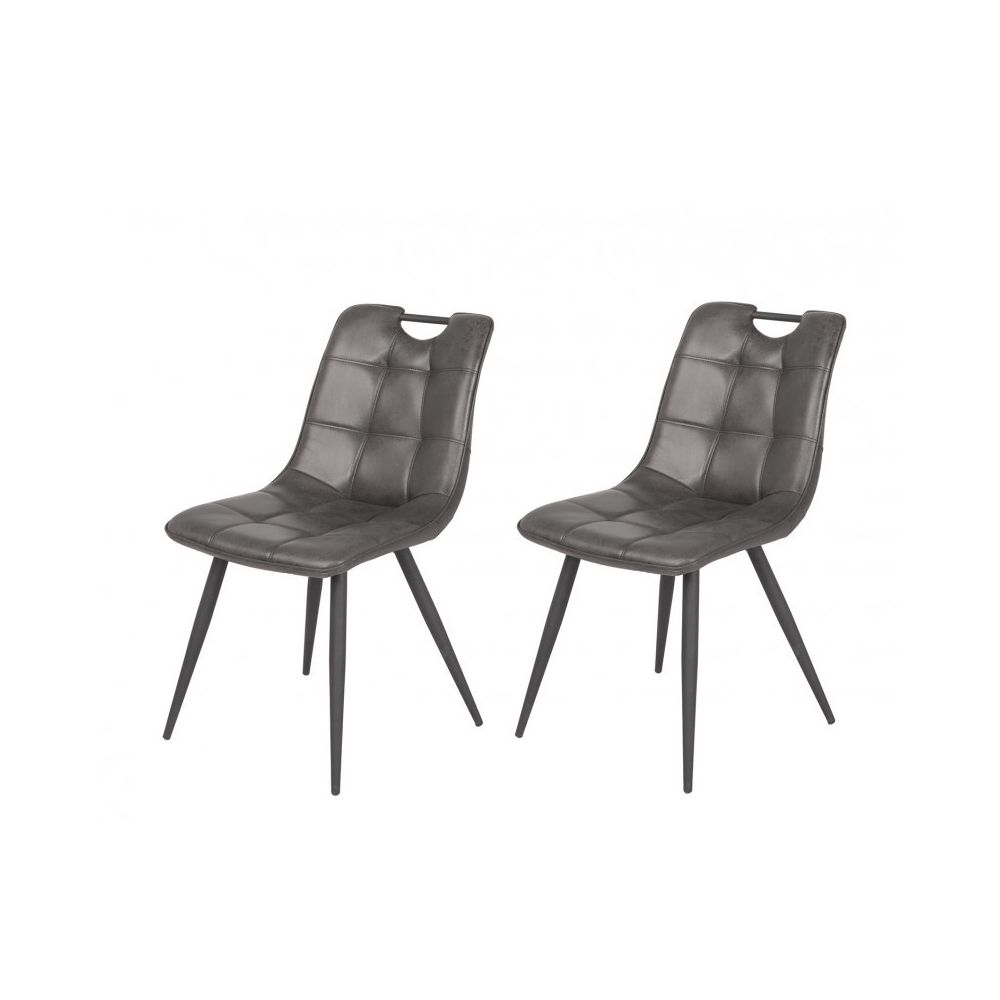 Meubletmoi - Lot de 2 chaises aspect simili noir vieilli vintage piétement métal - MUSE - Chaises