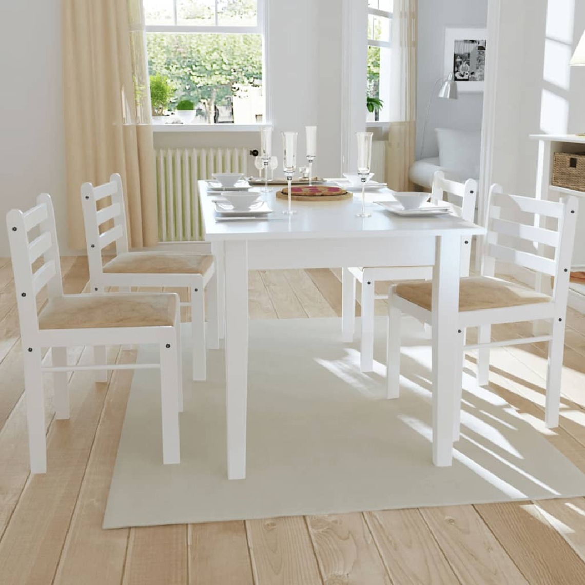 Chunhelife - Chunhelife Chaises de salle à manger 4 pcs Blanc Hévéa solide et velours - Chaises