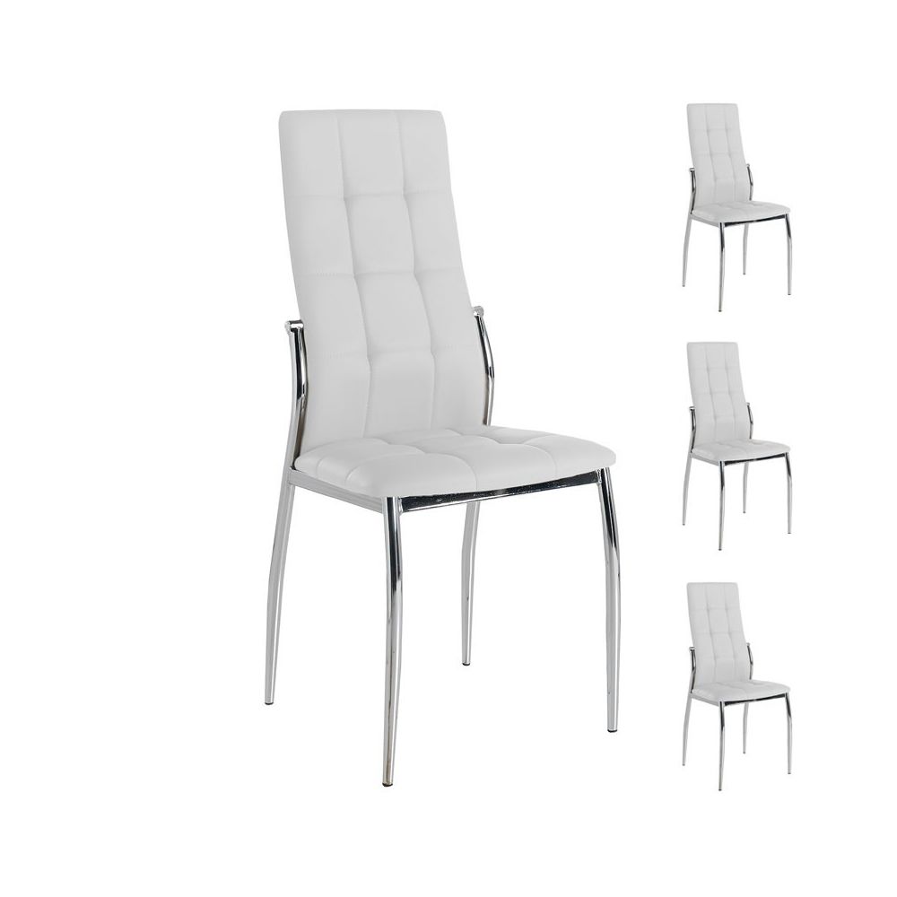 Tousmesmeubles - Quatuor de chaises Eco-cuir Blanc - CALAS - Chaises
