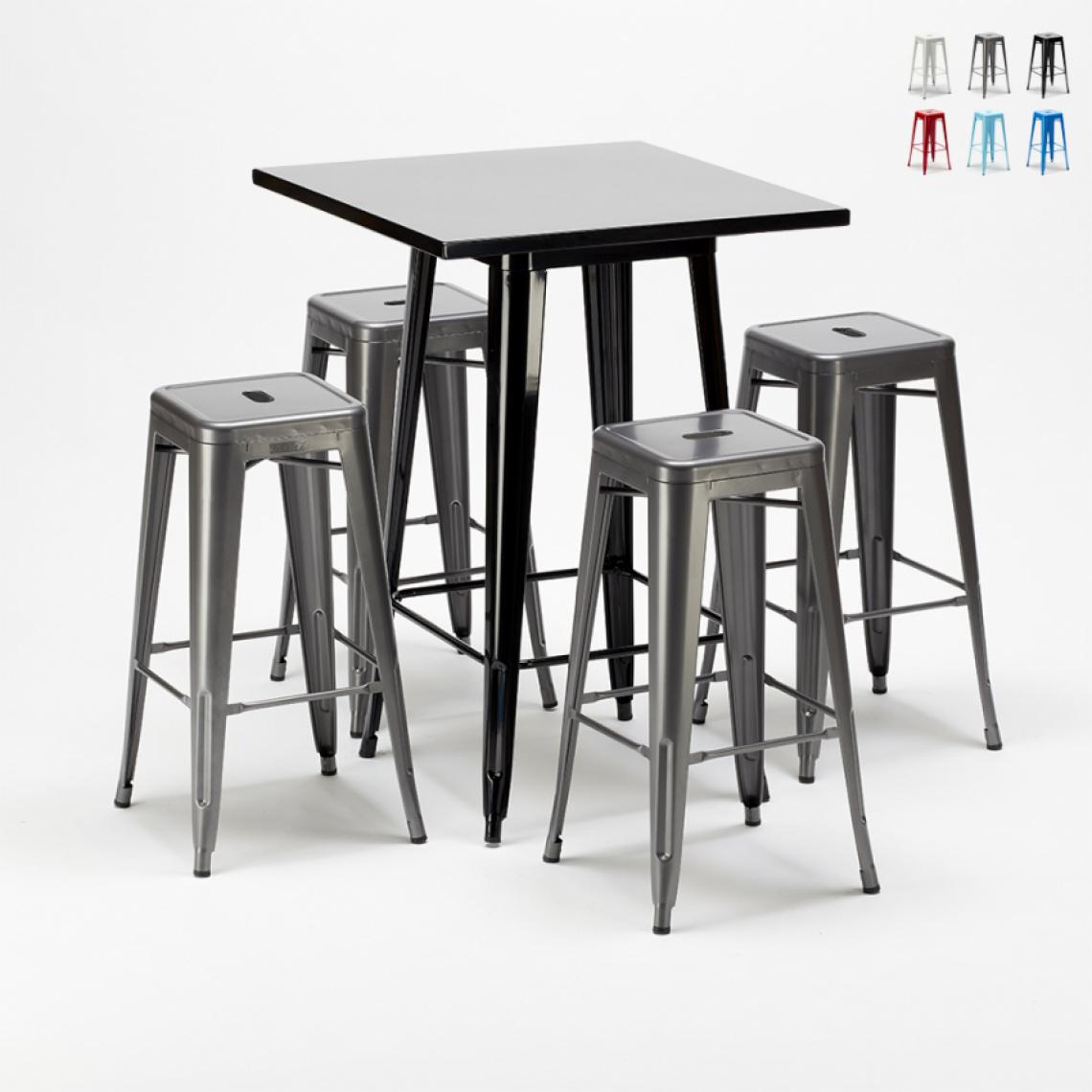 Ahd Amazing Home Design - Table haute et 4 tabourets en métal style Tolix industriel New York bars et pubs, Couleur: Gris - Tables à manger