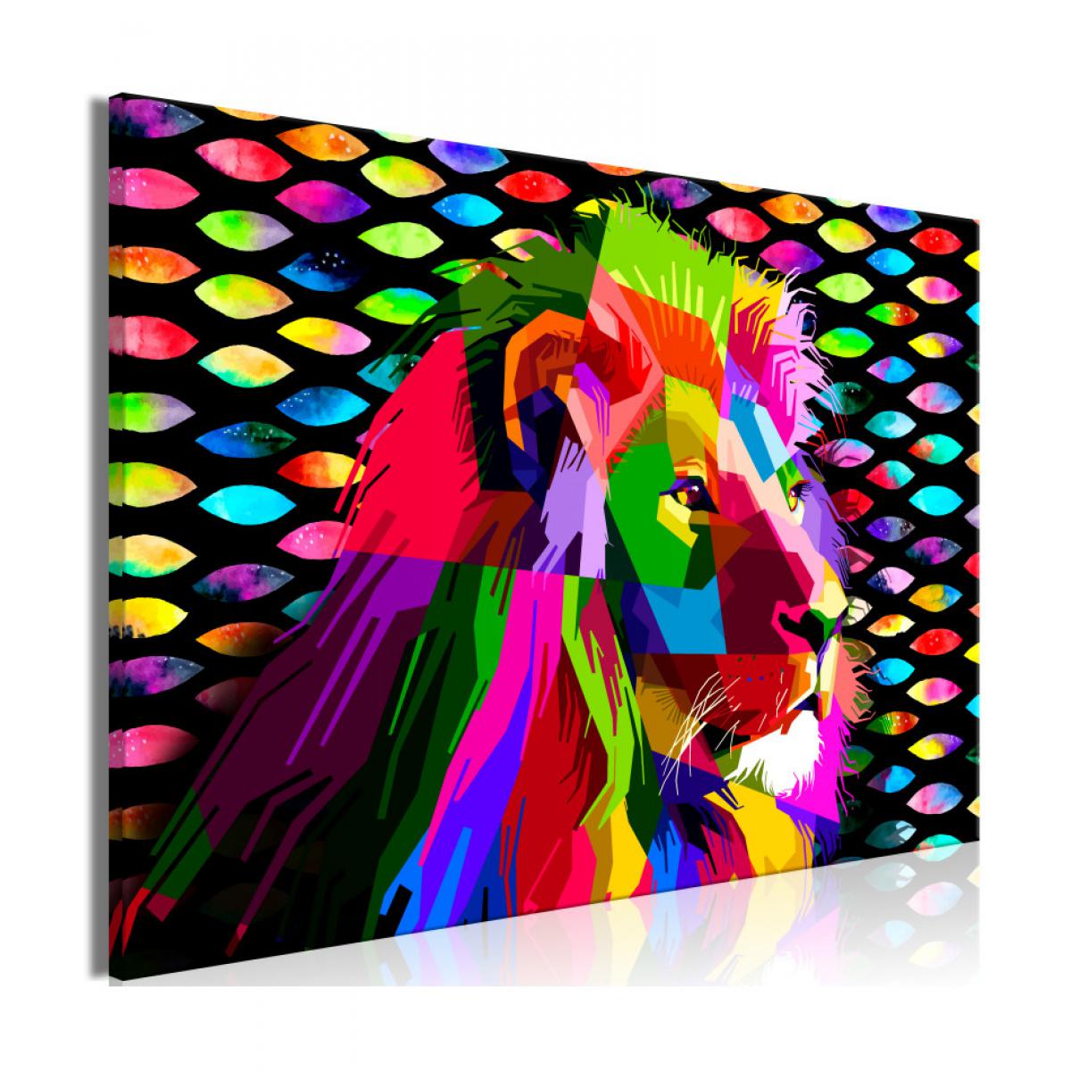 Artgeist - Tableau - Rainbow Lion (1 Part) Wide 90x60 - Tableaux, peintures