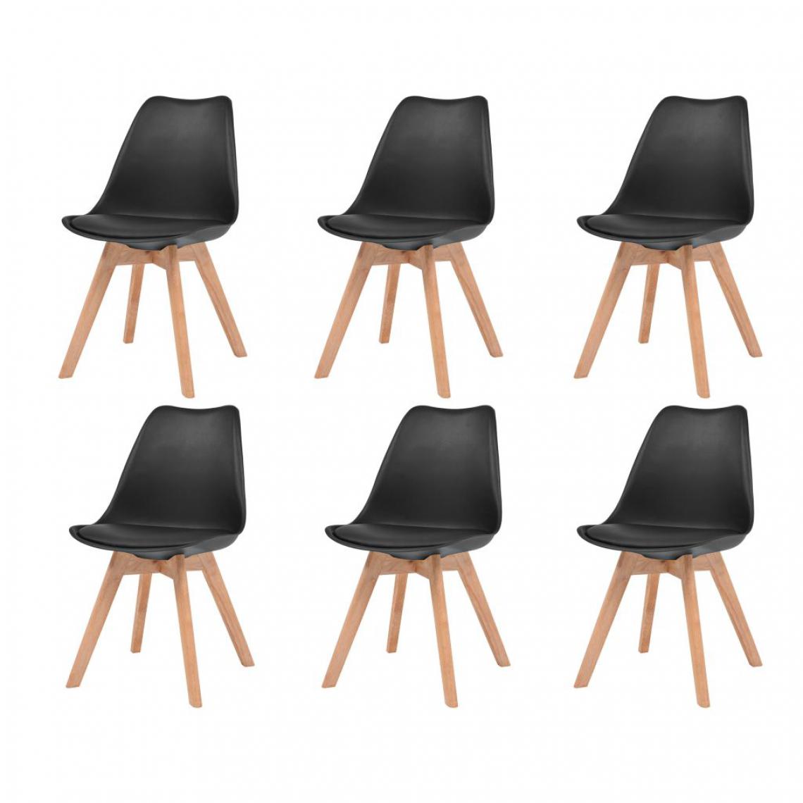 Decoshop26 - Lot de 6 chaises de salle à manger cuisine design scandinave pieds en bois clair similicuir noir CDS022692 - Chaises