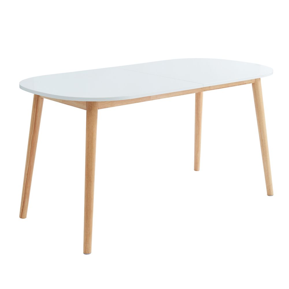 Pegane - Table de séjour extensible scandinave coloris blanc mat en MDF et hévéa massif - Dim : 160 à 200 x 80 x 75 cm -PEGANE- - Tables à manger