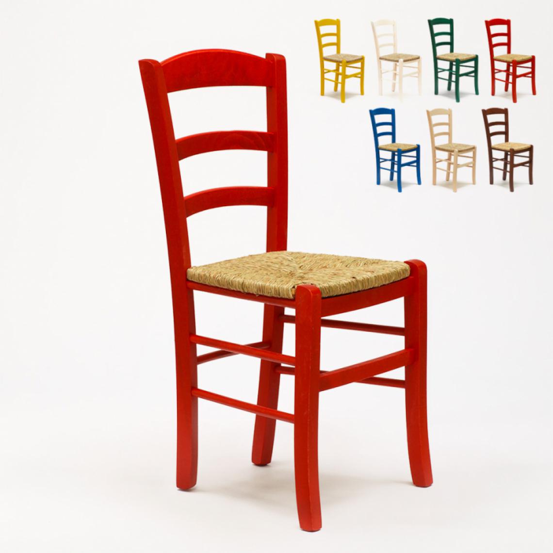 Ahd Amazing Home Design - Chaise en bois et assise en paille pour salle à manger bar et restaurant Paesana, Couleur: Rouge - Chaises