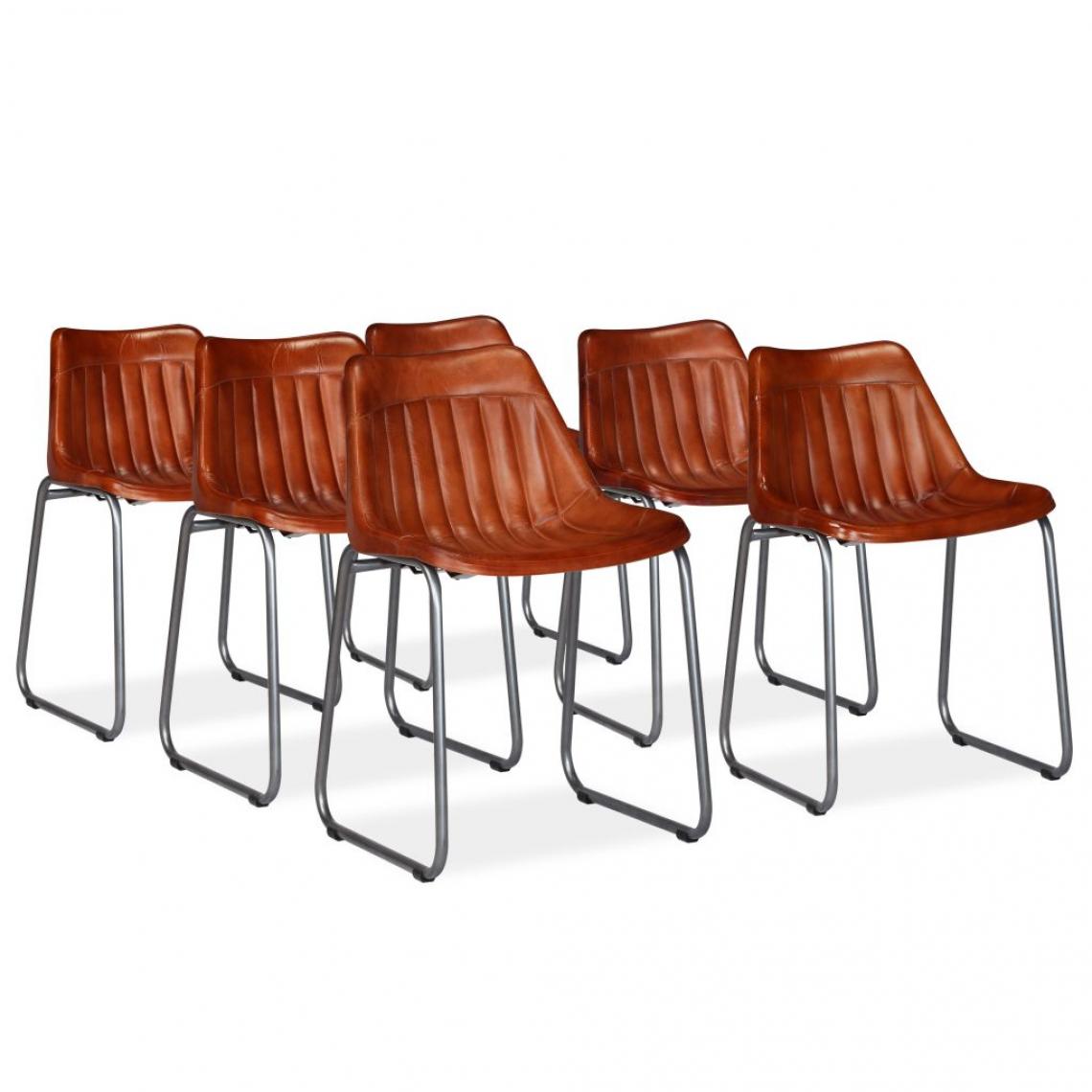 Decoshop26 - Lot de 6 chaises de salle à manger cuisine design vintage cuir véritable marron CDS022568 - Chaises