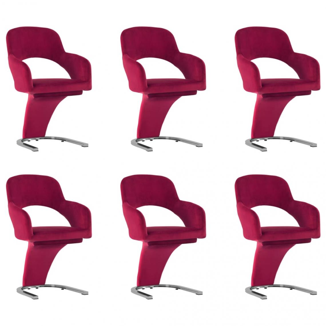 Decoshop26 - Lot de 6 chaises de salle à manger cuisine design moderne velours rouge bordeaux CDS022826 - Chaises