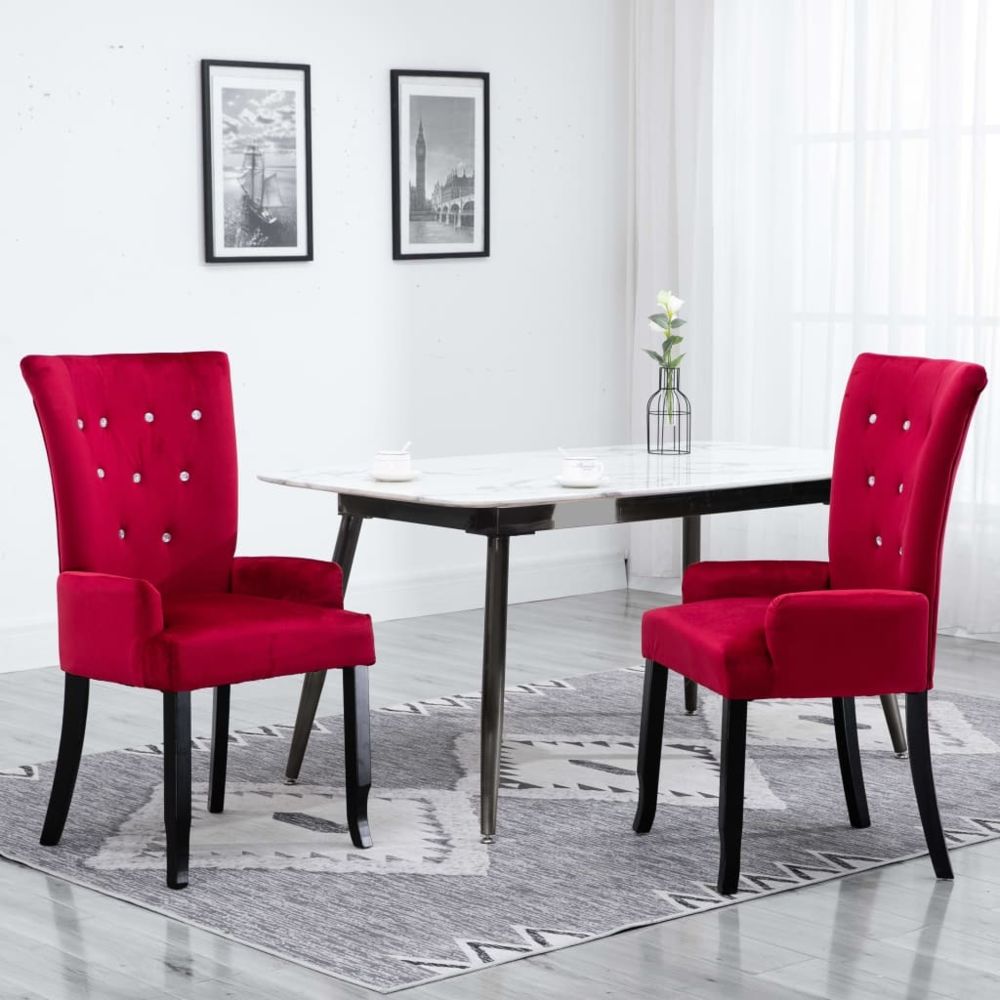 Uco - UCO Chaise de salle à manger avec accoudoirs Rouge Velours - Chaises