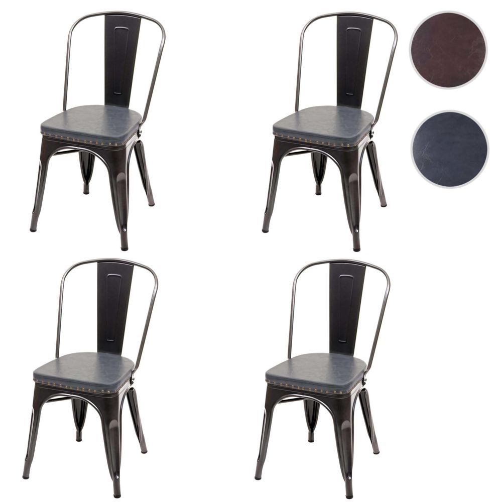 Mendler - 4x chaise de salle à manger HWC-H10e,métal,similicuir Chesterfield,gastronomie,design industriel ~ noir-gris - Chaises