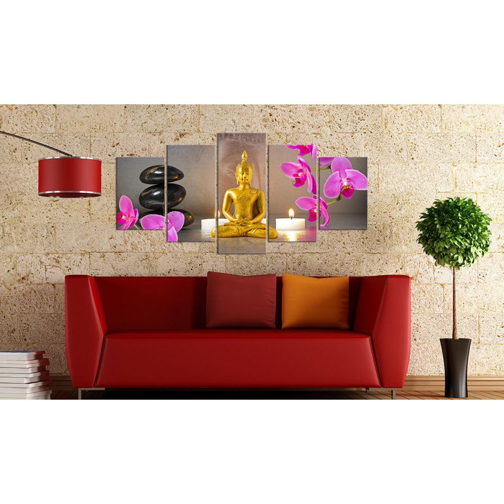 marque generique - 200x100 Tableau Contemporain Golden Buddha and orchids - Tableaux, peintures