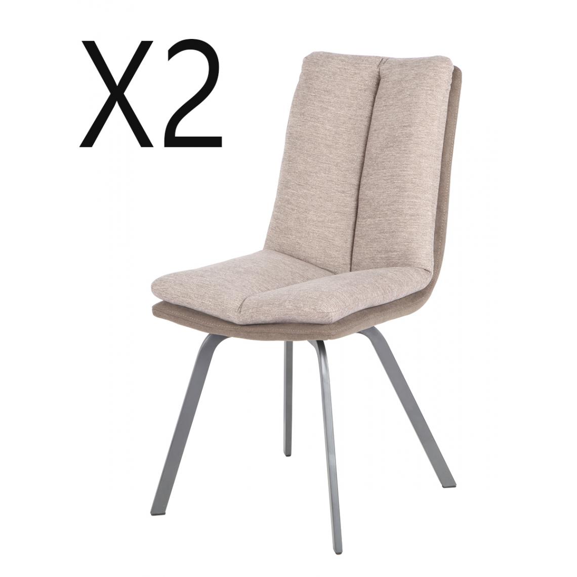 Pegane - Lot de 2 chaises coloris marron / beige en métal / tissu - Longueur 47 x Profondeur 65 x hauteur 86 x hauteur Assise 48 cm - Chaises