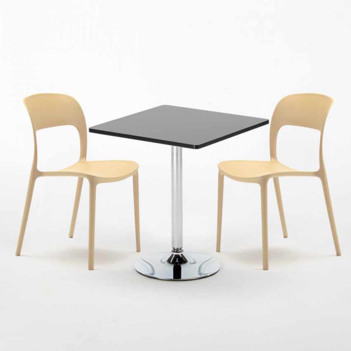 Ahd Amazing Home Design - Table Carrée Noire 70x70cm Avec 2 Chaises Colorées Set Intérieur Bar Café Restaurant Mojito, Couleur: Beige - Tables à manger