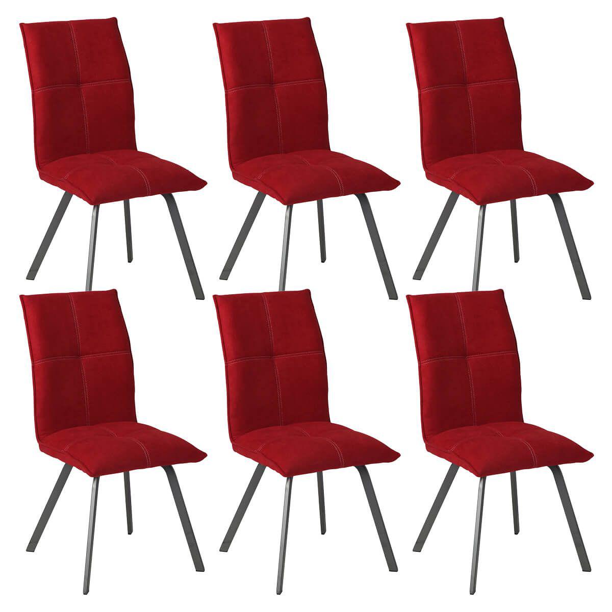 Altobuy - BISPO - Lot de 6 Chaises Tissu Coloris Rouge - Chaises