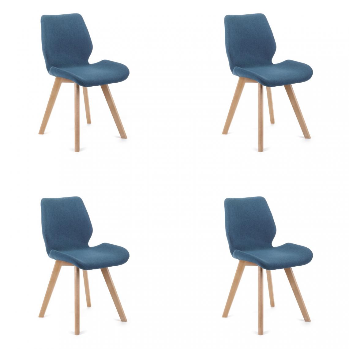 Hucoco - BROLI - Chaise rembourrée 4 pcs style moderne salon/salle à manger - 82.5x40x53 - Pieds en bois - Bleu - Chaises
