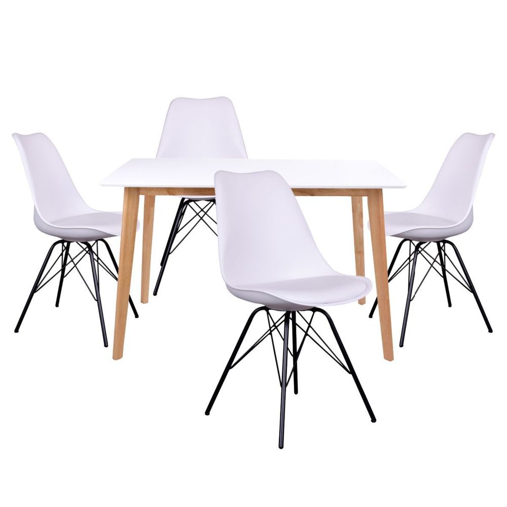 Altobuy - Gram - Ensemble Table Naturelle et Blanche + 4 Chaises Blanches - Tables à manger