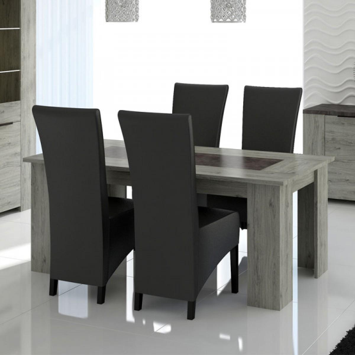 Dansmamaison - Table de repas rectangulaire 180 cm Bois gris/Béton - RIUCKO - L 180 x l 90 x H 76 cm - Tables à manger