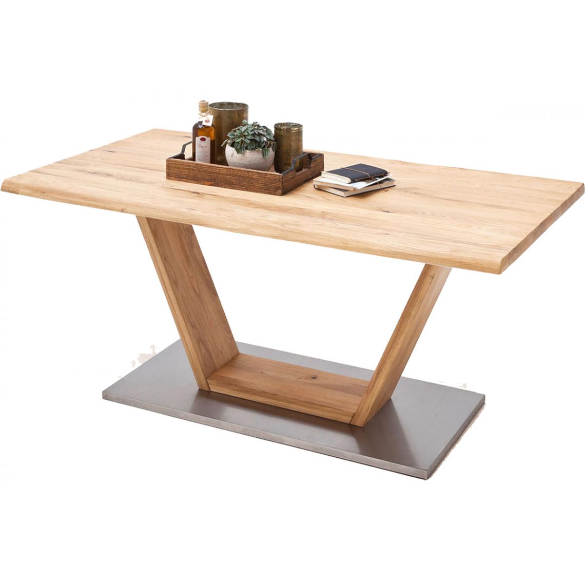 Pegane - Table à manger en bois massif bord d'arbre en V - L.160 x H.77 x P.90 cm -PEGANE- - Tables à manger