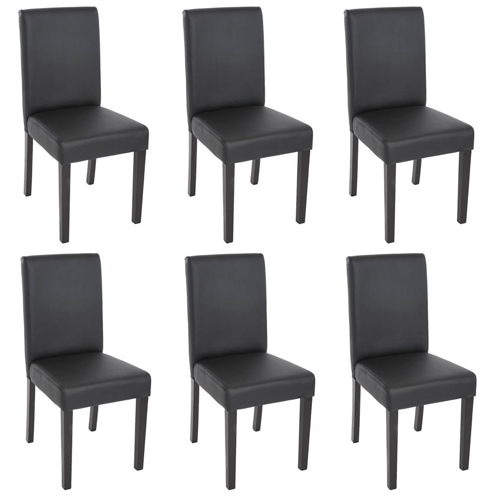 Mendler - Lot de 6 chaises de séjour Littau, simili-cuir, noir mat, pieds foncés - Chaises