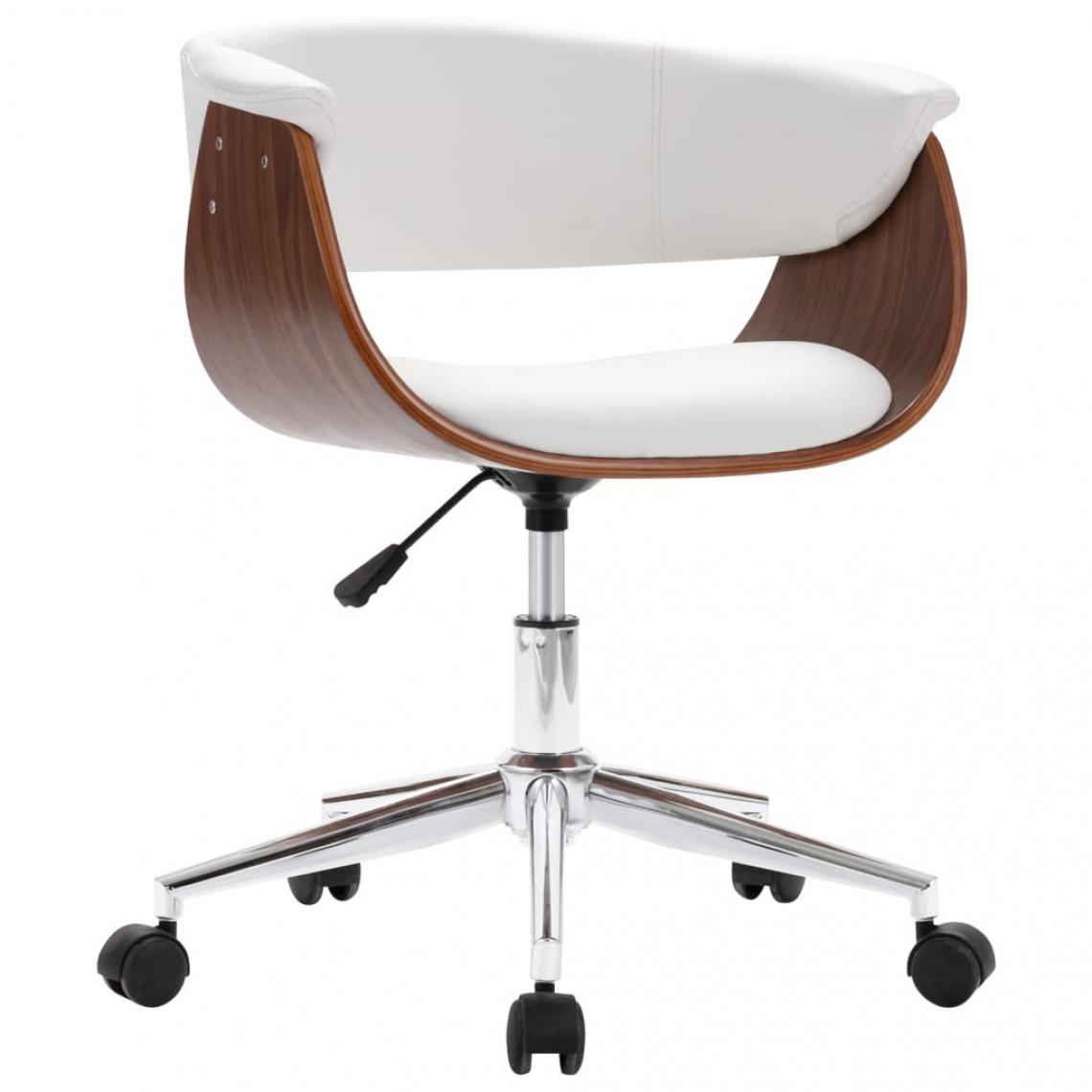 Decoshop26 - Chaise pivotante à dîner design contemporain bois courbé et similicuir blanc CDS020104 - Chaises