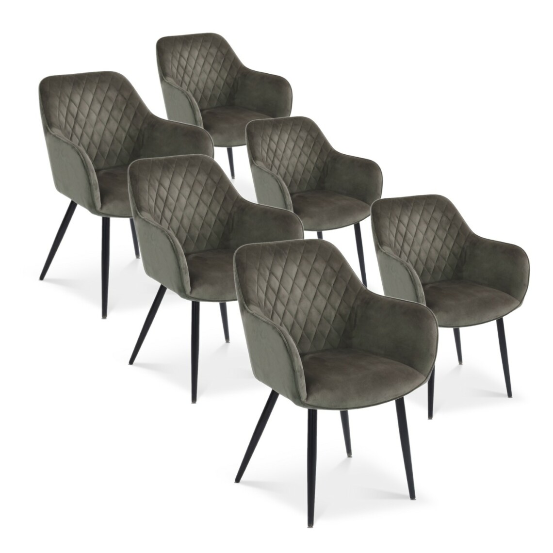 marque generique - Lot de 6 chaises Victoria en velours gris pieds noir - Chaises