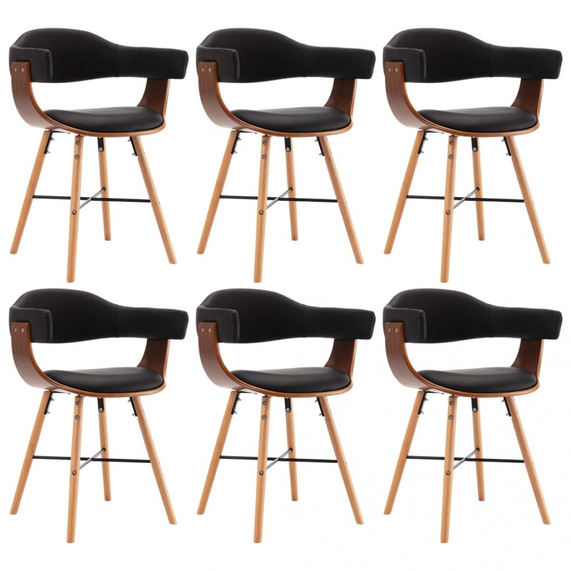 Decoshop26 - Lot de 6 chaises de salle à manger cuisine design moderne similicuir noir et bois courbé CDS022706 - Chaises