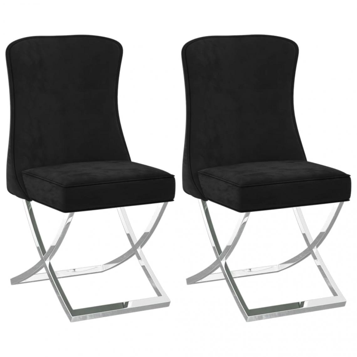 Decoshop26 - Lot de 2 chaises de salle à manger cuisine 53x52x98 cm design moderne velours noir et inox CDS020791 - Chaises
