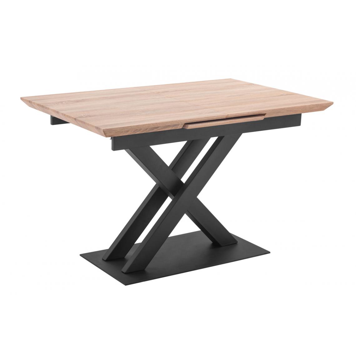 Pegane - Table à manger extensible en bois coloris chêne / pieds noir - Longueur 120-160 x profondeur 80 x hauteur 76 cm - Tables à manger