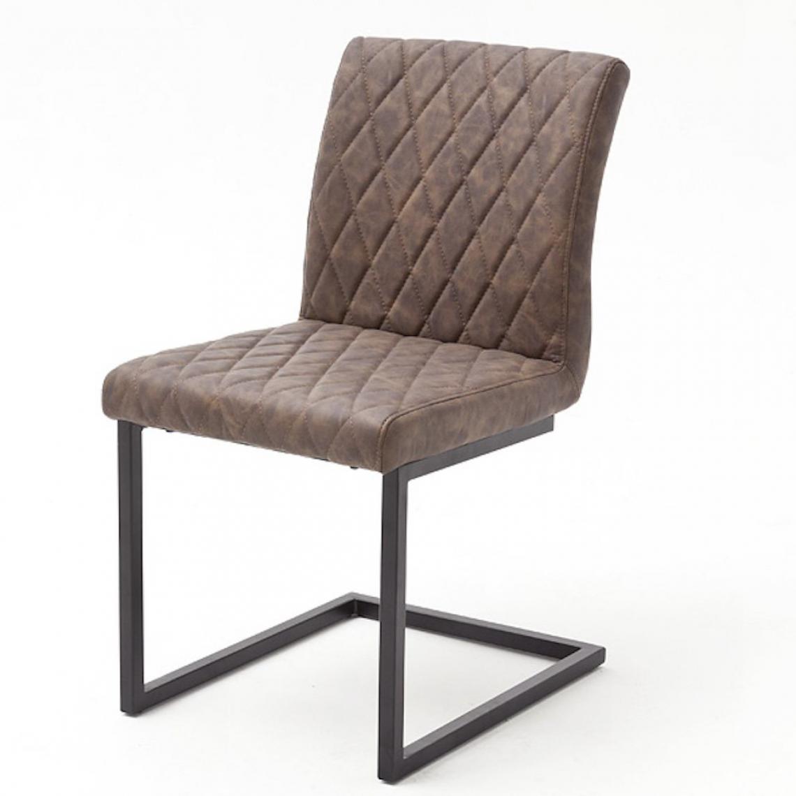 Inside 75 - Lot de 4 chaises KERRY tissu marron couture diamant avec piètement tube carré métal noir mat - Chaises