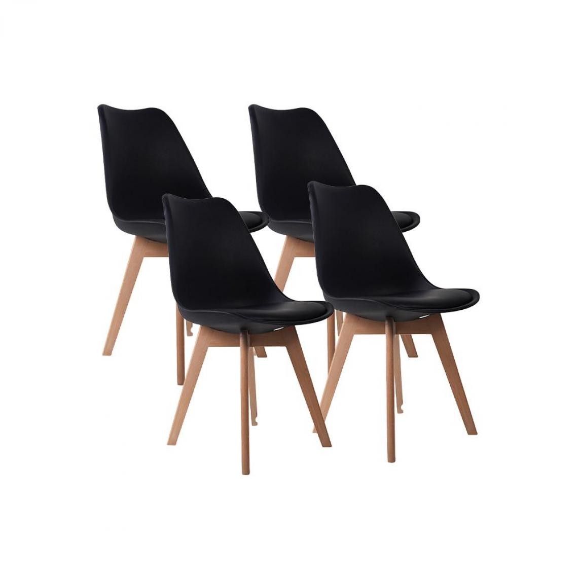 Red Deco - Lot de 4 chaises de salle à manger LAGOM Noir Bois naturel style scandinave - Chaises