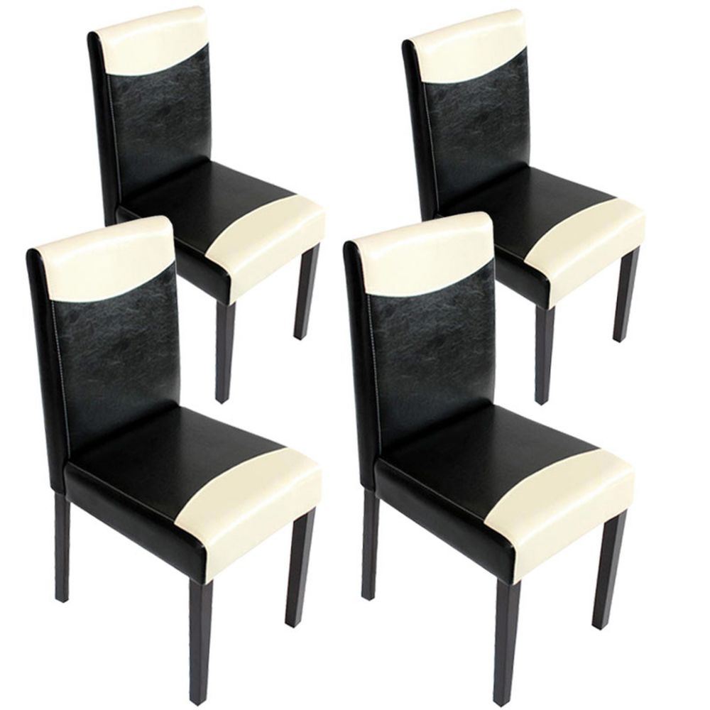 Mendler - Lot de 4 chaises de séjour Littau, simili-cuir, noir-crème, pieds foncés - Chaises