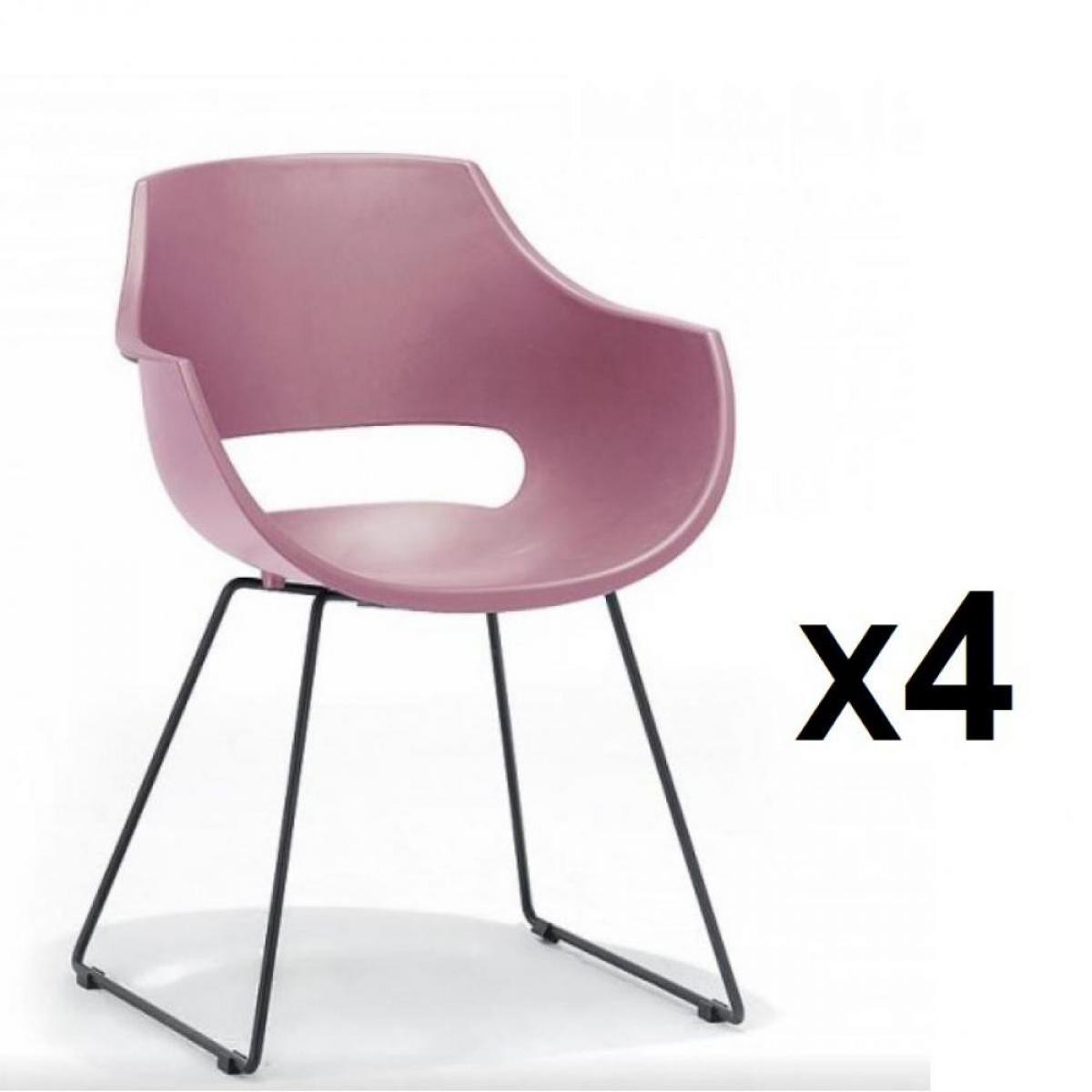 Inside 75 - Lot de 4 chaises design REMO coque rouge piétement luge métal noir mat - Chaises