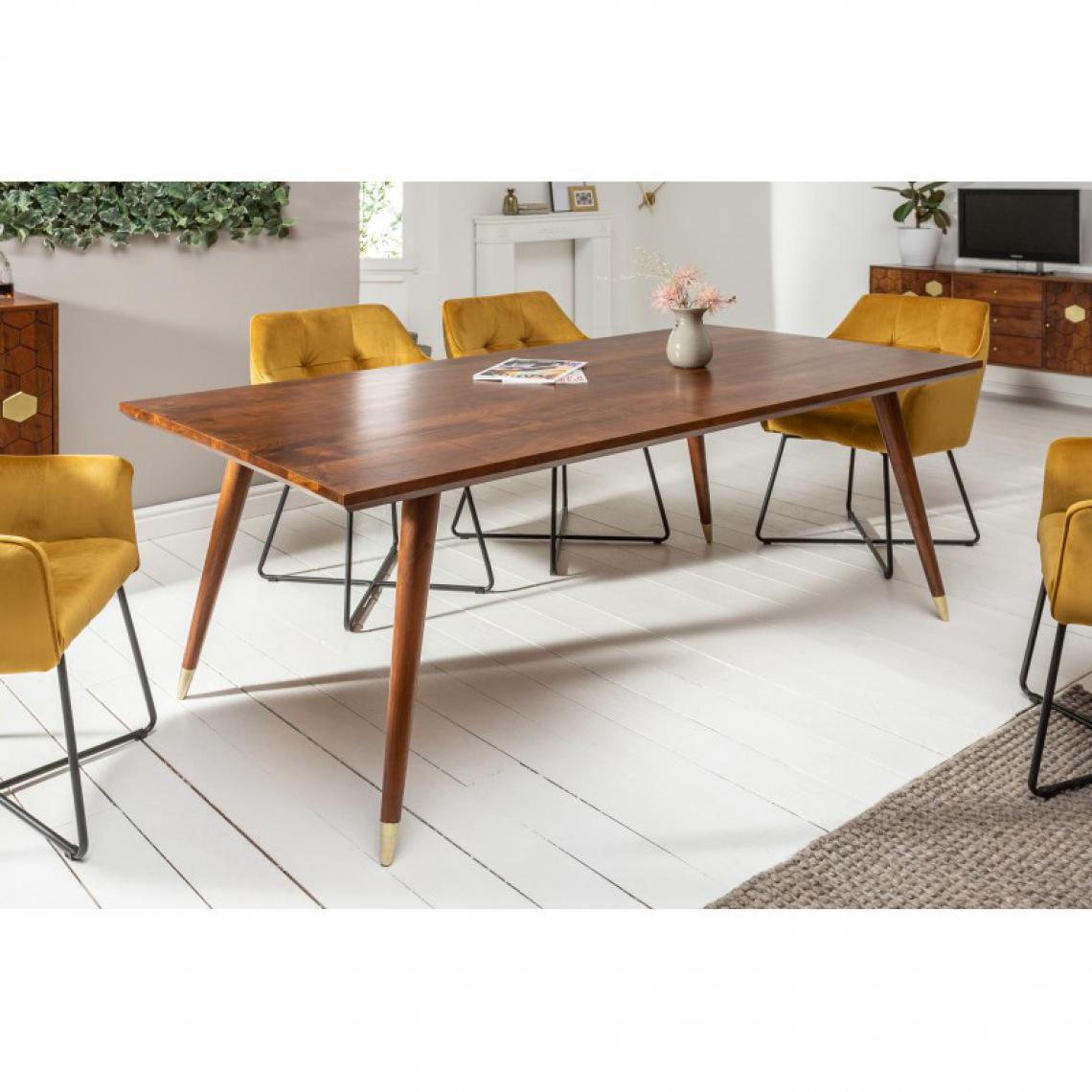 Meubler Design - Table De Salle À Manger Massive Mystic Living 160cm Marron Or En Acacia Au Design Rétro - Tables à manger