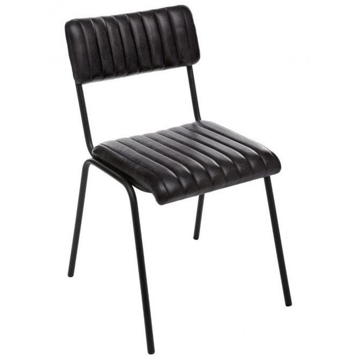 Pegane - Lot de 4 chaises coloris noir en cuir / fer - Longueur 46,5 x Profondeur 51,5 x Hauteur 78 cm - Chaises