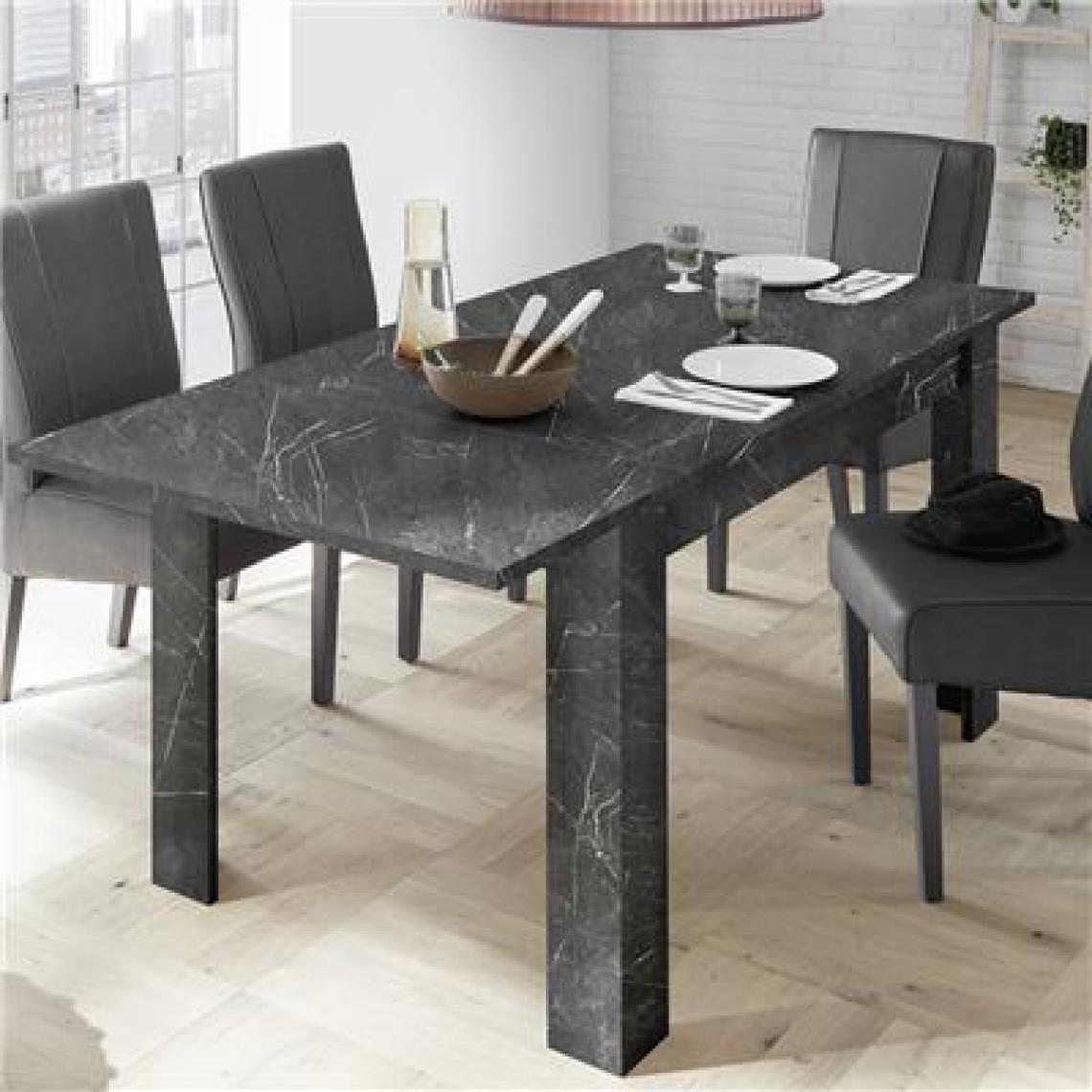 Nouvomeuble - Table 180 cm avec rallonge effet marbre anthracite ICELAND - Tables à manger