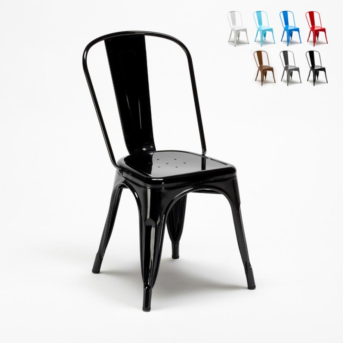 Ahd Amazing Home Design - Chaise Tolix industrielle en acier et métal pour cuisine et bars Steel One, Couleur: Noir - Chaises