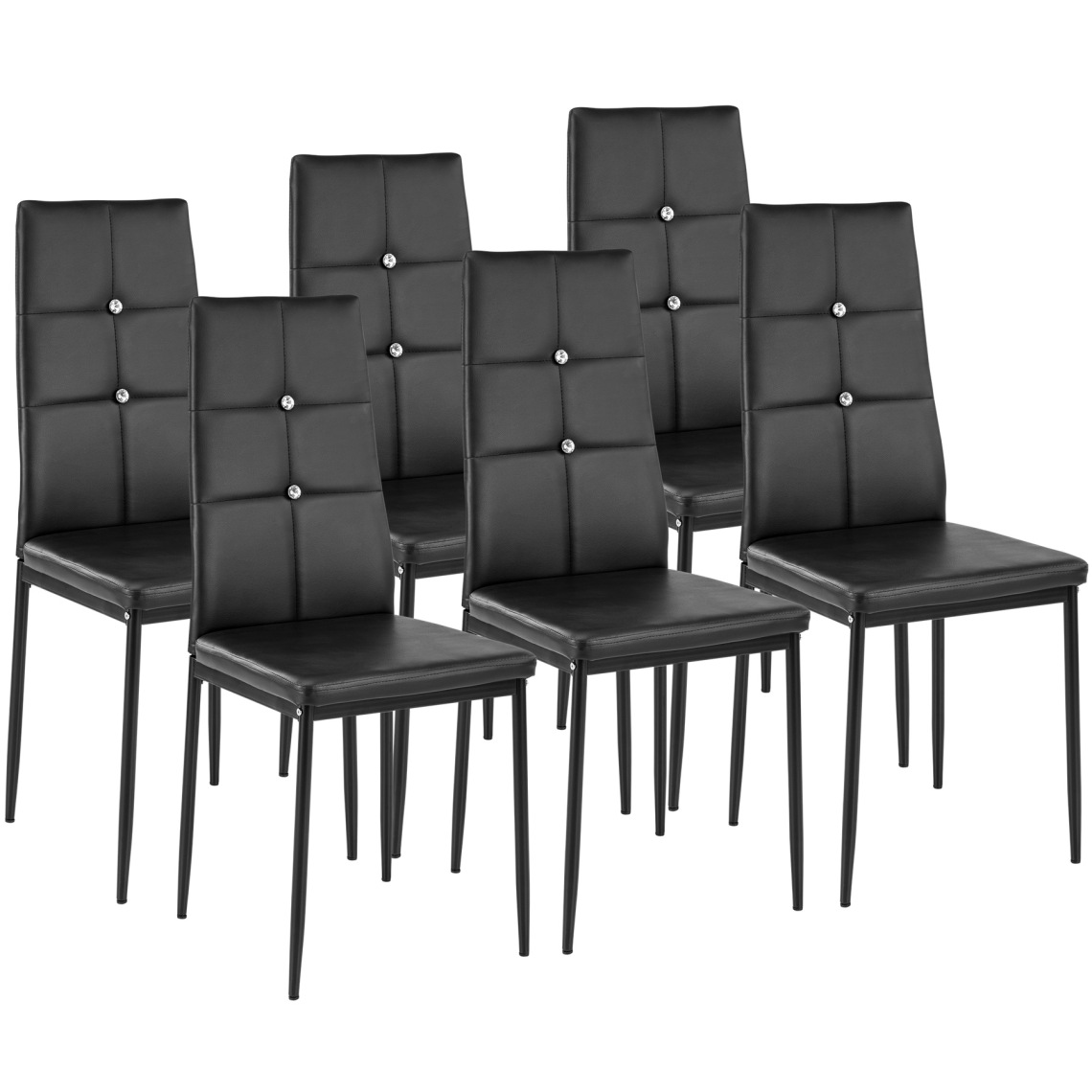 Tectake - Lot de 6 chaises avec strass - noir - Chaises