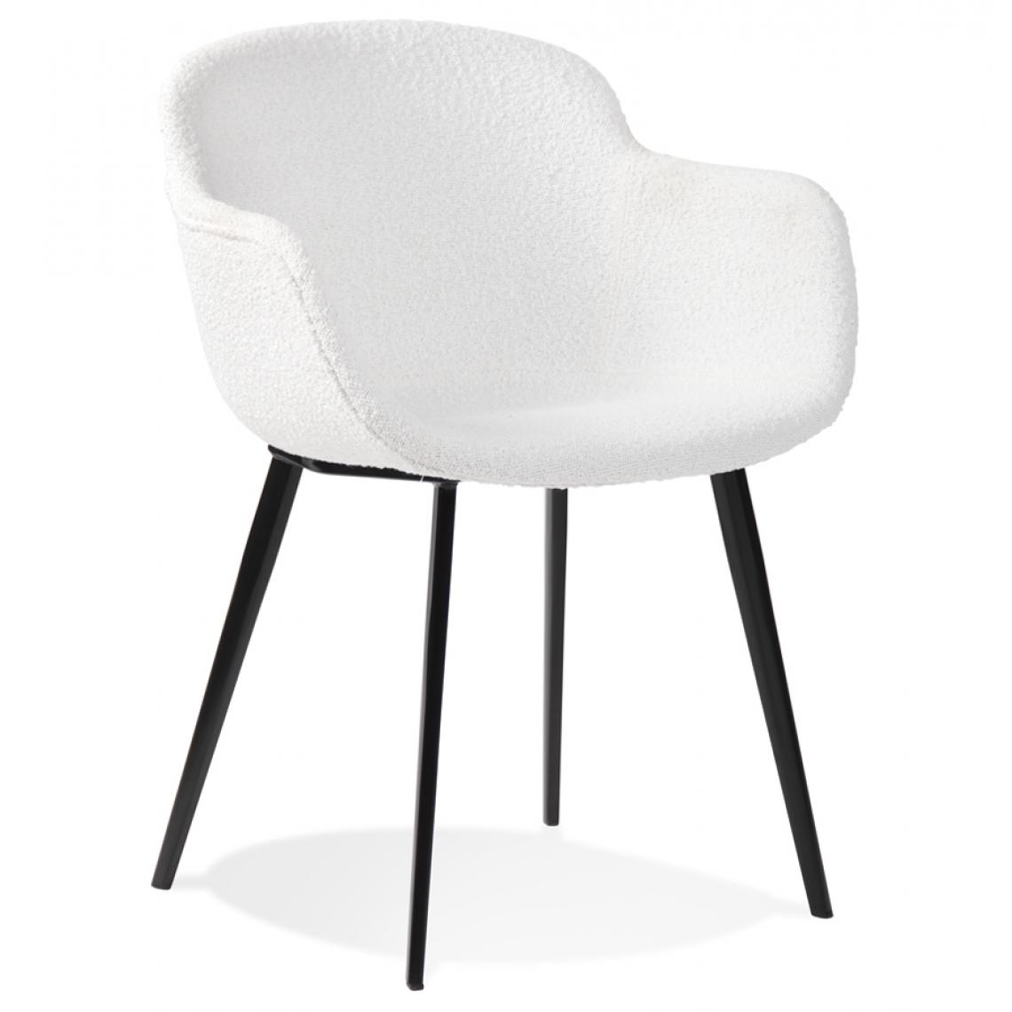 Alterego - Chaise avec accoudoirs 'RACHEL' en tissu bouclé blanc - Chaises