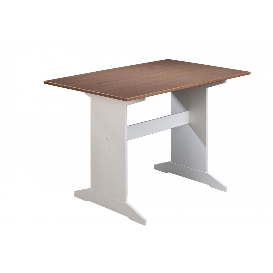 Alter - Table en pin massif verni blanc, avec plateau marron, 110x70x75 cm - Tables à manger