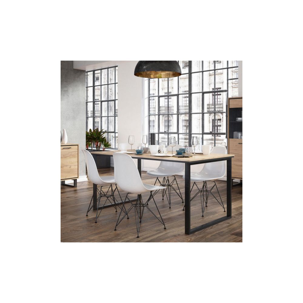 Dansmamaison - Table de repas rectangulaire 160 cm Chêne blond/Noir - DOINIO - L 160 x l 90 x H 75 cm - Tables à manger
