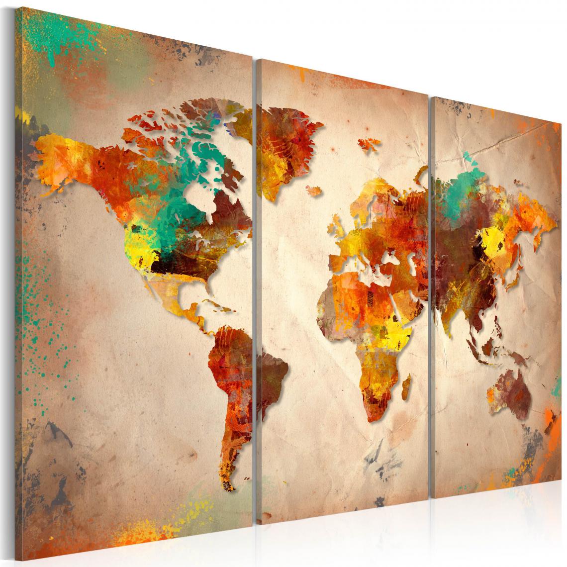 Decoshop26 - Tableau sur toile en 3 panneaux décoration murale image imprimée cadre en bois à suspendre Monde Peint - triptyque 90x60 cm 11_0004079 - Tableaux, peintures