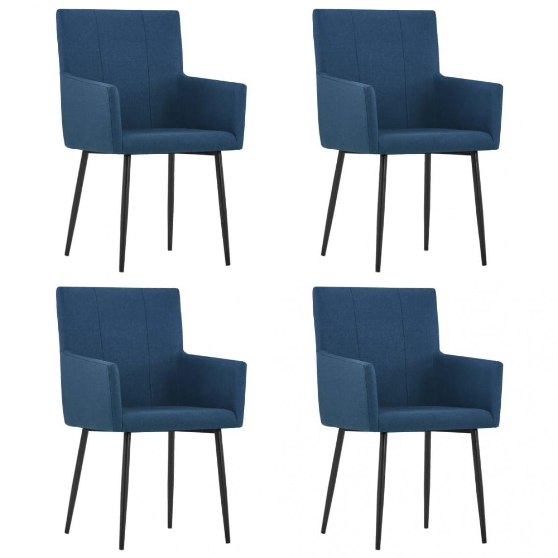Decoshop26 - Lot de 4 chaises de salle à manger cuisine avec accoudoirs design moderne tissu bleu CDS021200 - Chaises