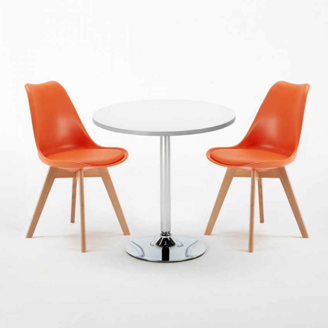 Ahd Amazing Home Design - Table Ronde Blanche 70x70cm Avec 2 Chaises Colorées Set Intérieur Bar Café NORDICA LONG Island, Couleur: Orange - Tables à manger