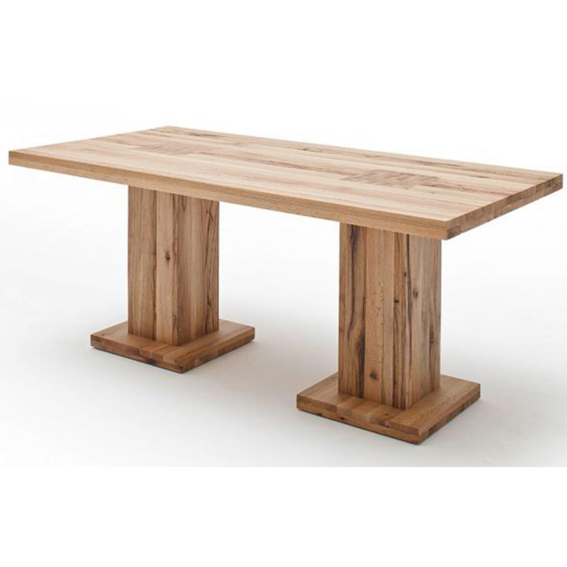 Pegane - Table à manger en chêne sauvage laqué mat, avec 2 colonnes - L.220 x H.76 x P.100 cm -PEGANE- - Tables à manger