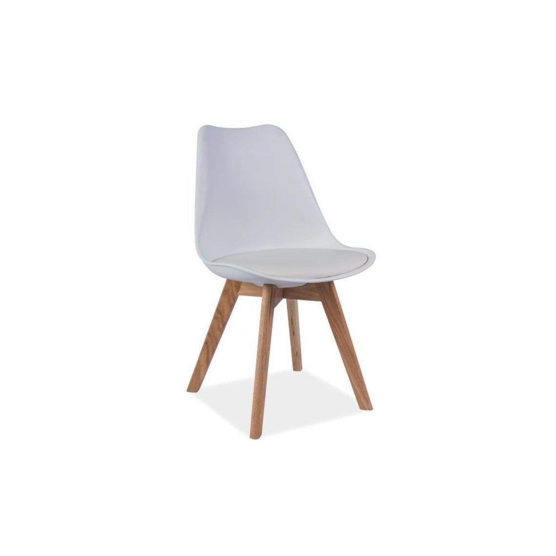 Ac-Deco - Chaise - Kris - 49 x 41 x 83 cm - Cadre en bois couleur chêne - Blanc - Chaises