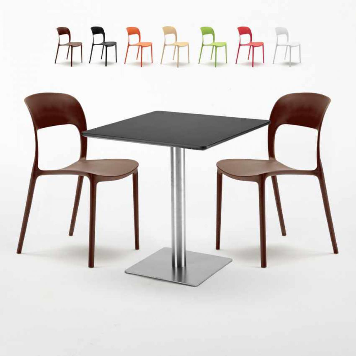 Ahd Amazing Home Design - Table carrée noire 70x70 avec 2 chaises colorées Restaurant Rum Raisin, Couleur: Marron - Tables à manger