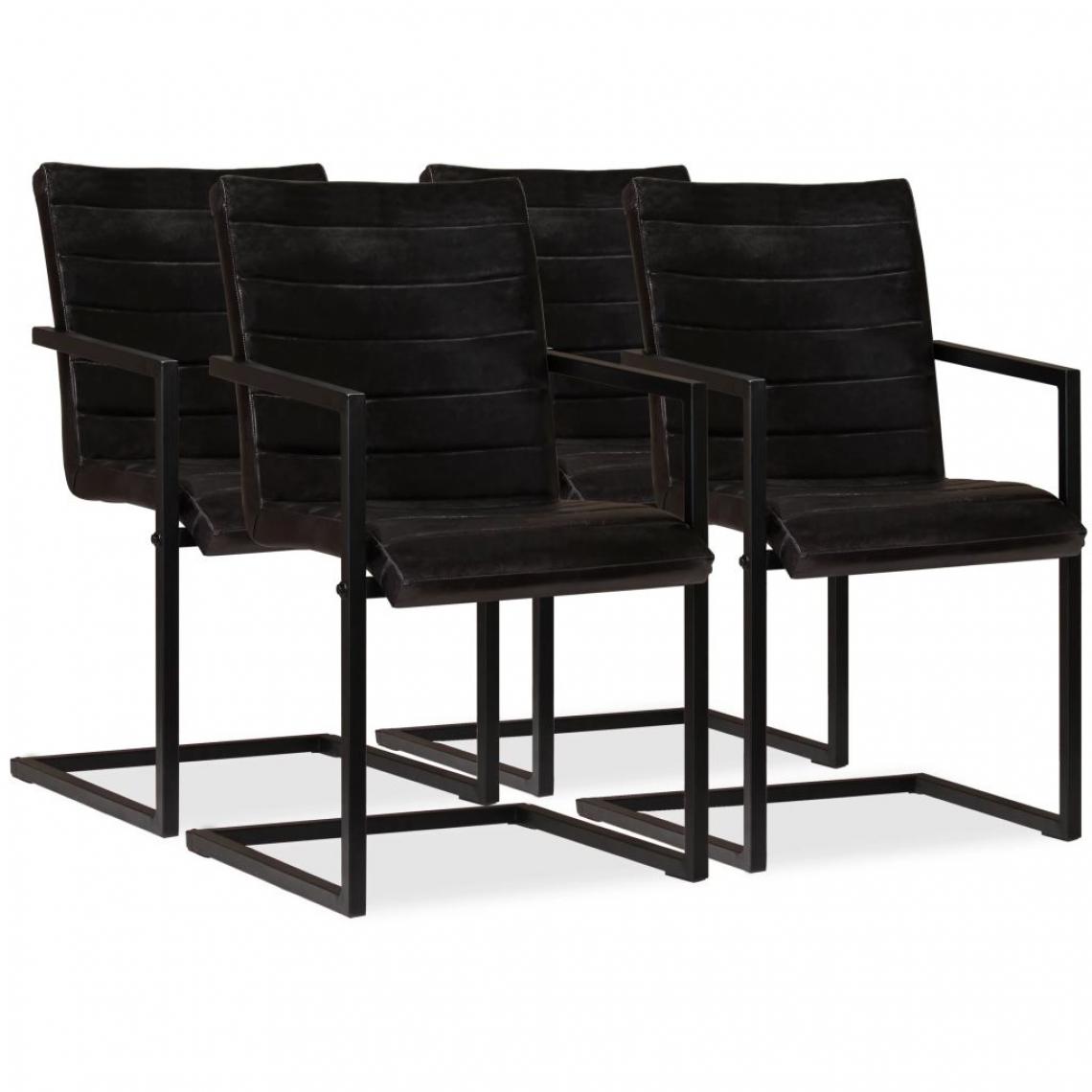 Decoshop26 - Lot de 4 chaises de salle à manger cuisine design rétro cuir véritable anthracite CDS021196 - Chaises