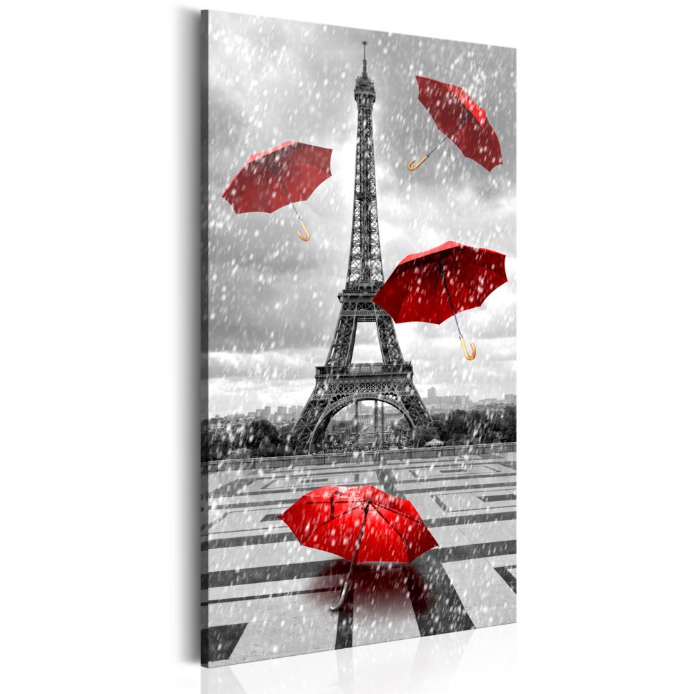 Bimago - Tableau - Paris: Red Umbrellas - Décoration, image, art | Villes | Paris | 60x120 cm | - Tableaux, peintures