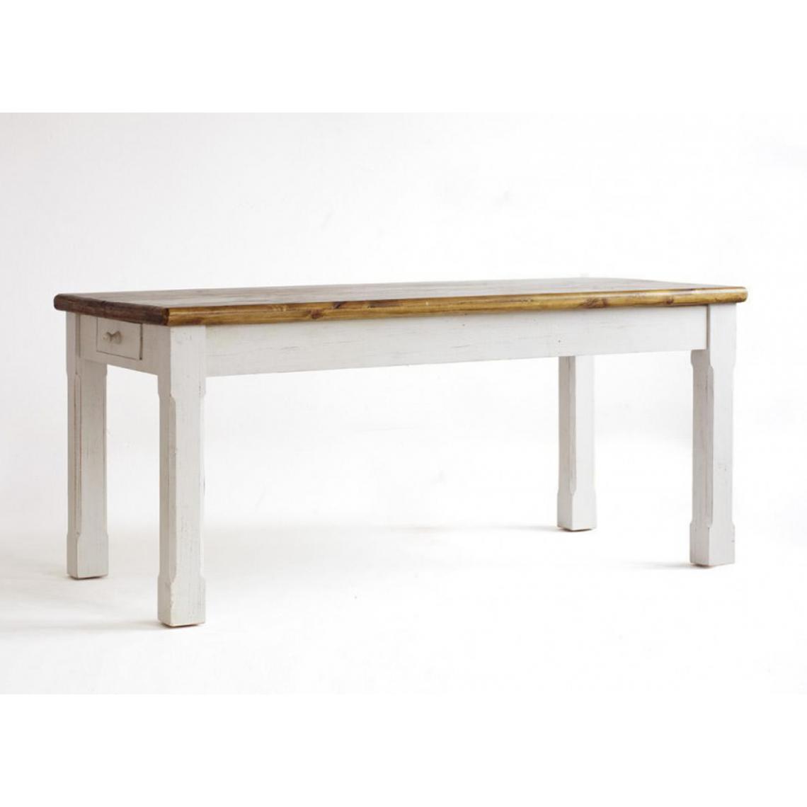 Pegane - Table à manger pin massif blanc / miel style campagnard - L.180 x H.80 x P.90 cm - Tables à manger
