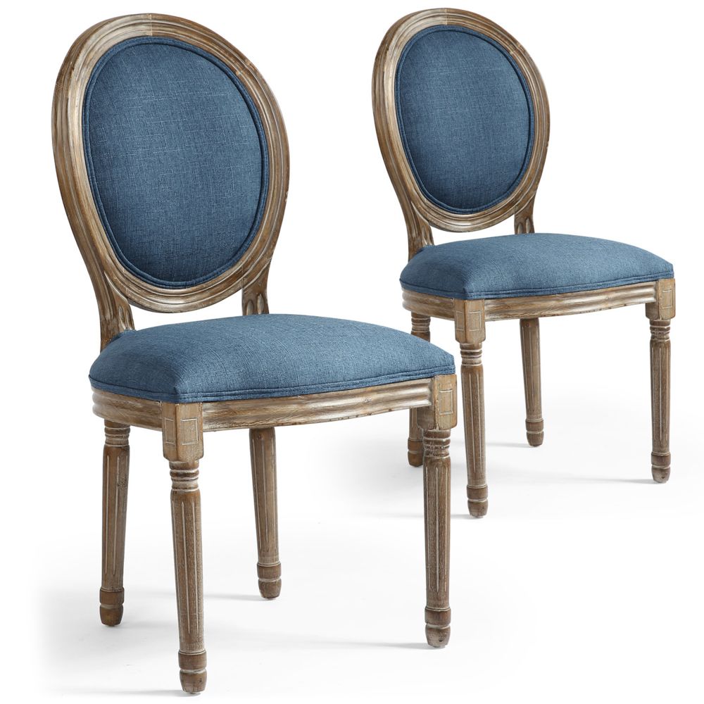 MENZZO - Lot de 2 chaises de style médaillon Louis XVI Tissu Bleu - Chaises