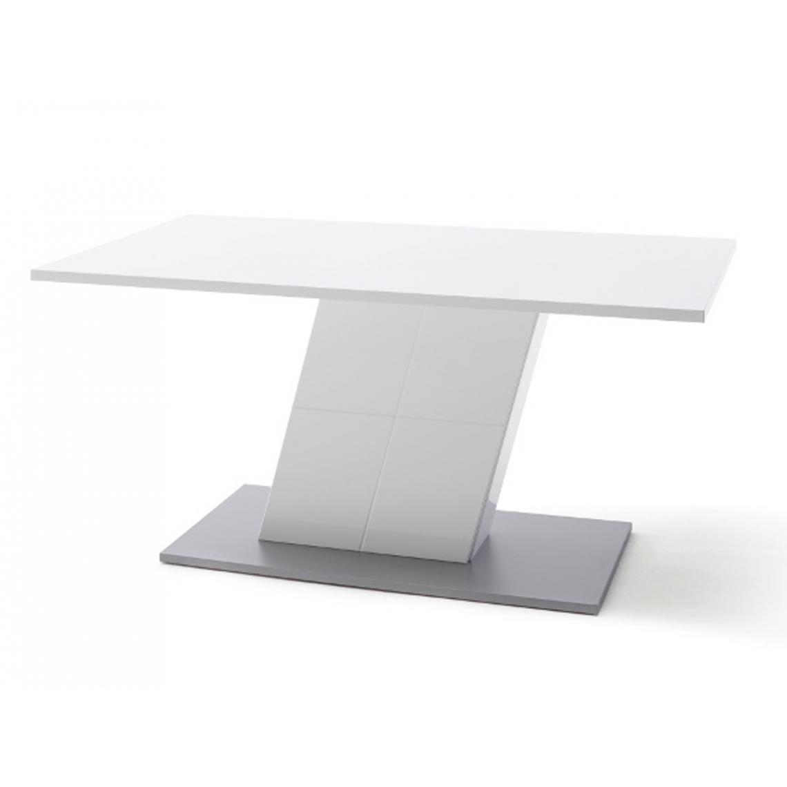 Pegane - Table à manger / table repas en bois coloris blanc brillant/ anthracite - L.160 x H.77 x P.90 cm - Tables à manger