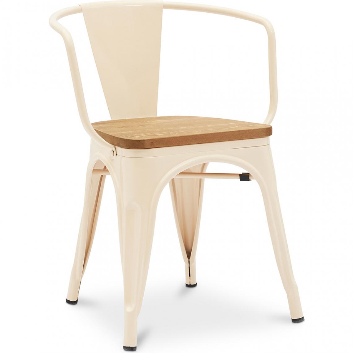 Iconik Interior - Chaise de salle à manger avec accoudoir Style Tolix design industriel en Métal et bois clair - Nouvelle édition - Chaises